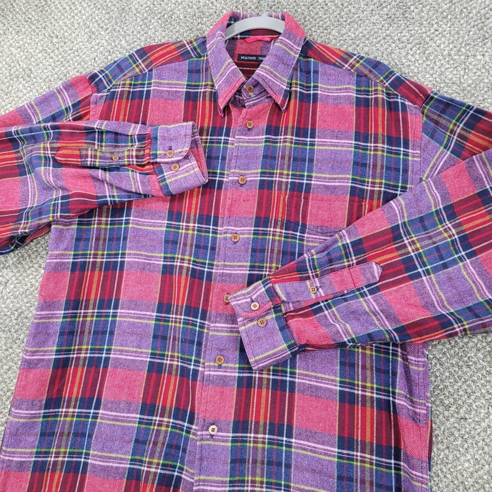 McKenzie Tribe Mens Pink Purple Plaid Flannel Button Down Shirt Medium CA07101